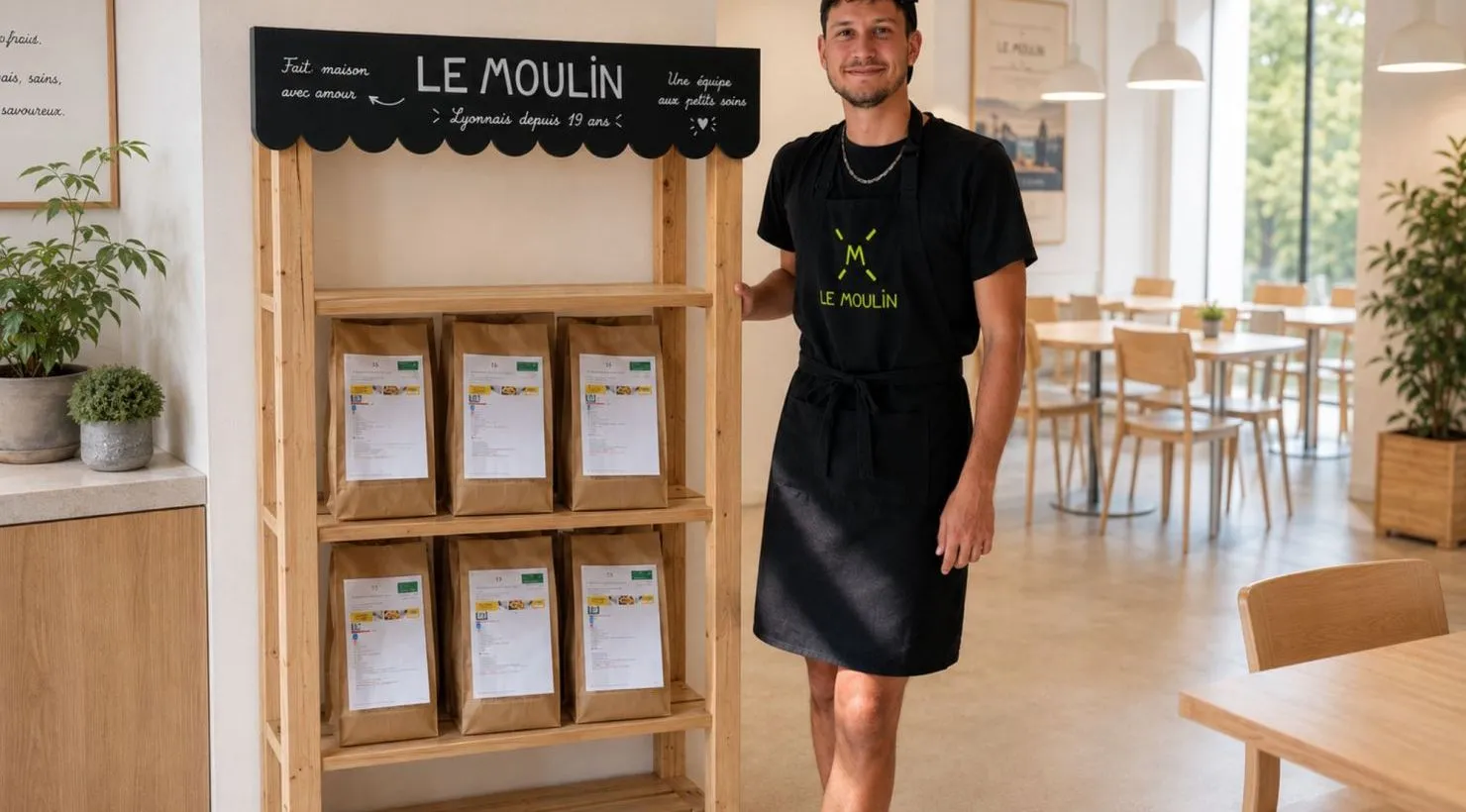 Liliam, salarié en CDI au Moulin. Ce matin il était en cuisine. Ce midi, il est dans vos bureaux.