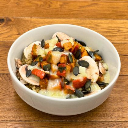 Bowl potimarron rôti, champis & comté fondant