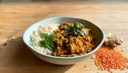 Dahl de lentilles corail, riz