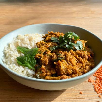 Dahl de lentilles corail, riz