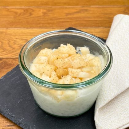 Riz au lait de coco et poire à la fève de tonka