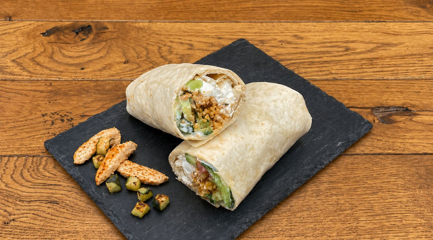 Wrap poulet, courgettes rôties & basilic